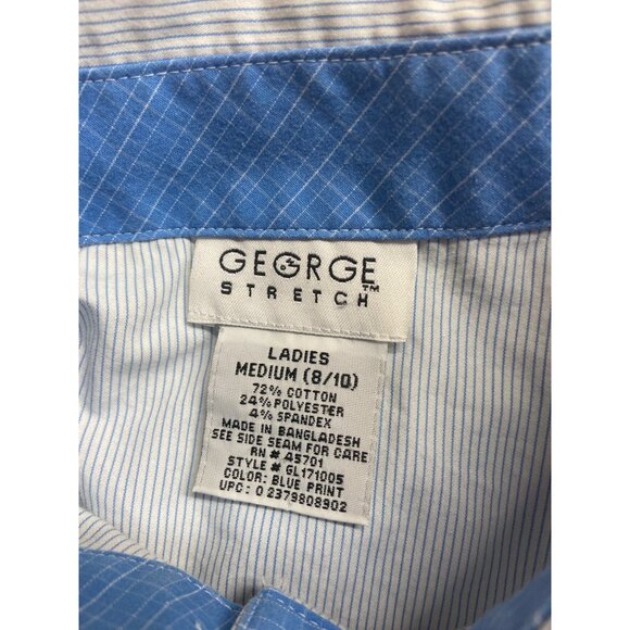 George Women’s Button Shirt M Blue Pinstripe Stretch Long Sleeve Office Classic - Picture 4 of 7